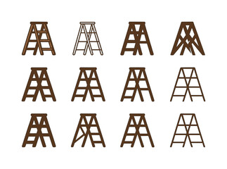 Wooden Ladder Icons. Wooden Ladder. Icon set. Set Logo of Wooden