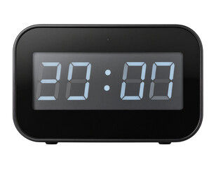 Minimalist LED Smart Alarm Clock with Soft Glow Digits, Front View, Isolated on Transparent Background 