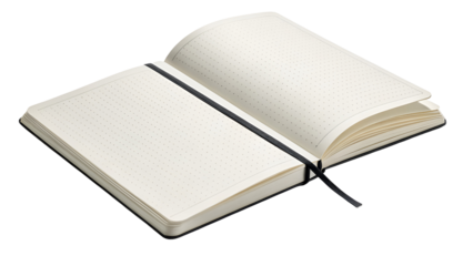 Open Black Notebook with Dot Grid Pages and Elastic Closure