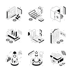 An amazing isometric illustrations set of financial management in trendy style