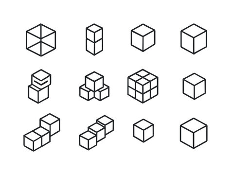 Cubical Icon Collection. Cubical Structures. Line icon set of Cu