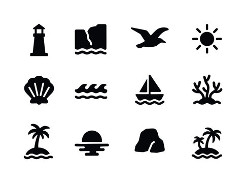 Coastal Icon Set. Coastal Landscape. Solid icon set of Coastal L