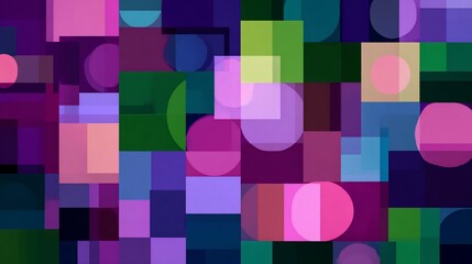 Geometric composition rectangles, circles, overlapping, colorful, abstract