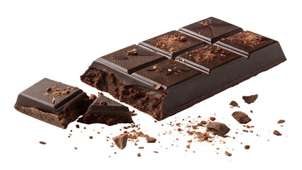 Rich Dark Chocolate Bar - Broken Squares and Cocoa Powder Crumbles
