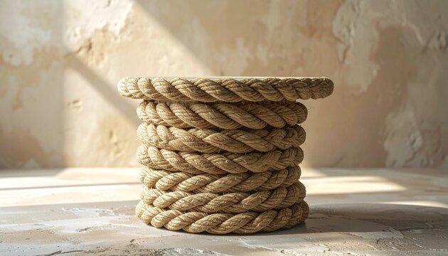 Natural rope pedestal display on textured background with sunlight - Powered by Adobe