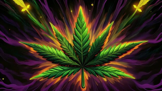 marijuana cannabis leaf Background animation seamless loop evolving psychedelic 4k