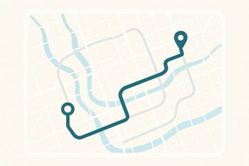 Simplistic urban navigation map design featuring winding pathways and distinctive points illustrating directionality and geographic exploration potential