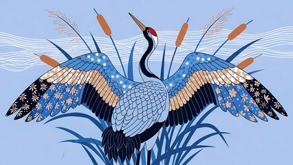 Fototapeta premium Elegant decorative crane illustration for nature themed prints branding and creative design projects