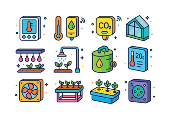 Smart Greenhouse Icons. Smart Greenhouses. Colorful isometric ve