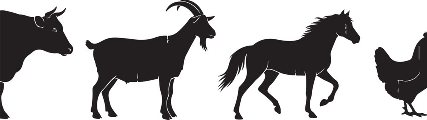 Obraz premium Farm Animal Silhouettes Collection Rustic Livestock Shadow Art Classic Farm Animals Vector Set