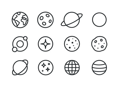 Planetary Icon Set. Planetary spheres. Line icon set of planetar