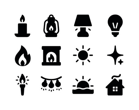 Warm Light Icons. Warm Light. Solid icon set of Warm Light: cand