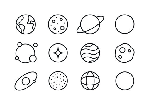 Planetary Icon Set. Planetary spheres. Line icon set of planetar