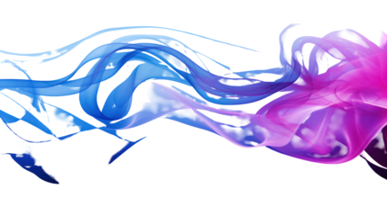 Bright blue and magenta smoke swirls high resolution on transparent background