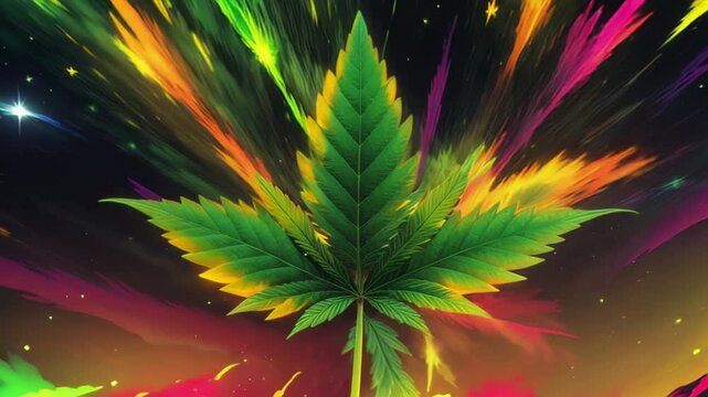 marijuana cannabis leaf Background animation seamless loop evolving psychedelic 4k