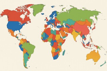 Obraz premium Colorful world map illustration with highlighted countries for geography and travel planning.