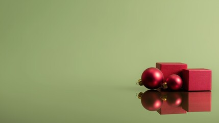 Modern Green Christmas Background with Gifts &ndash; Wide Right Copy Space