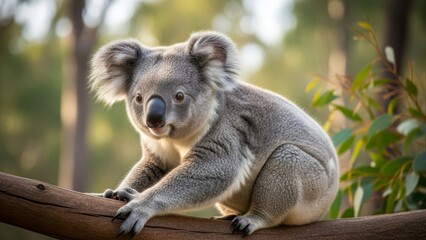 Cute Koala Climbing Tree in Natural Habitat