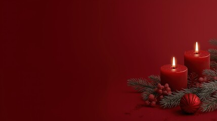 Red Christmas Candle Background &ndash; Wide Copy Space