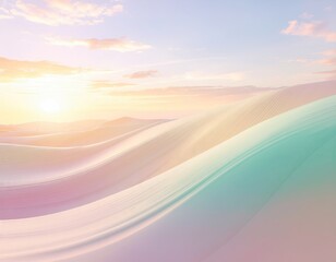 Dreamlike Landscape with Soft Pastel Hues and Glowing Sun During Golden Hour
