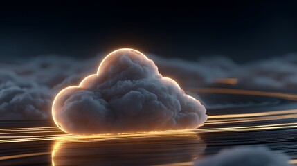 Glowing digital cloud on a futuristic platform symbolizing data storage and technology