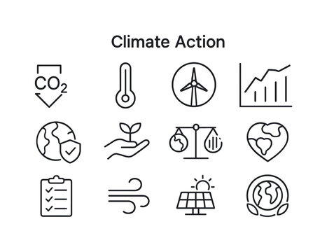 Climate Icon Set. Climate Action. Line icon set of Climate Actio