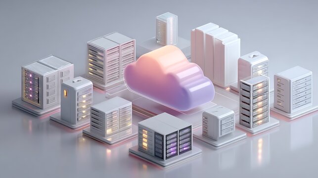 A futuristic representation of cloud computing and data center infrastructure - Powered by Adobe
