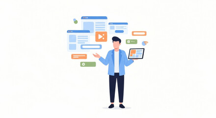 Young Man Presenting Digital Interface Concepts