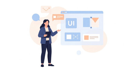 Fototapeta premium Woman Presenter Demonstrating Ui Design on Large Screen