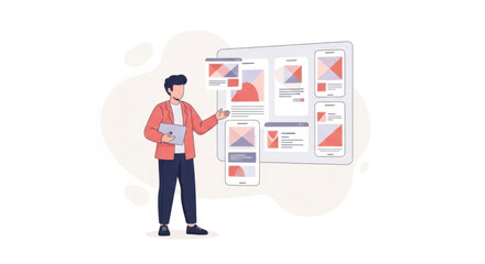 Business Analyst Presenting Digital Ui Wireframes on Large Screen