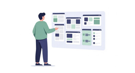 Illustrator Analyzing Digital Ui Boards in Modern Workspace