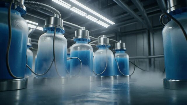 Commercial Style Cryogenic Storage Vials with Blue Liquid and Vapor