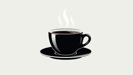 Obraz premium Steaming hot black coffee in a ceramic cup on a matching saucer.