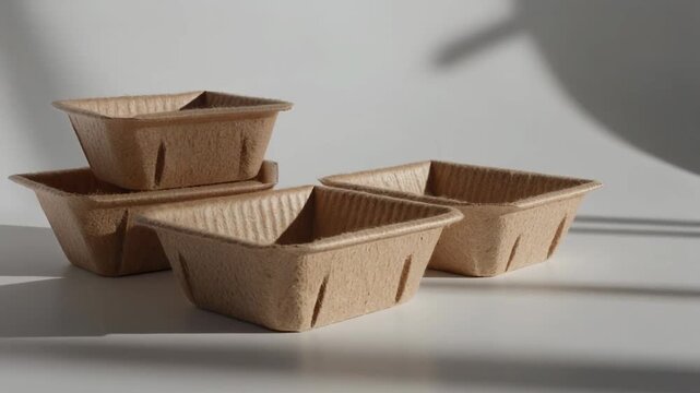 Eco-friendly bagasse packaging containers in a commercial style shoot