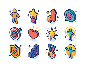 Self-Confidence Icons. Self-Confidence. Colorful isometric vecto