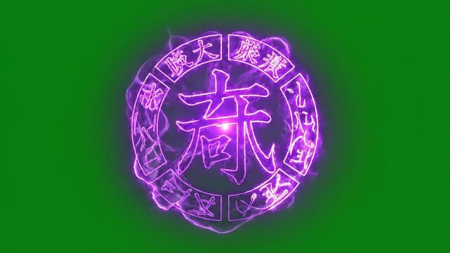 Animated purple magic circle casting spell activation effect on green screen