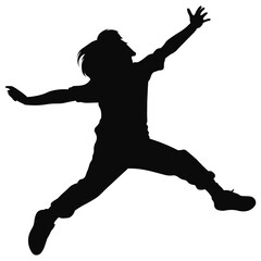Happy Child Jumping Silhouette with Raised Arms