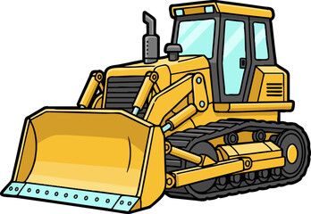 Cartoon illustration of a yellow bulldozer heavy machinery