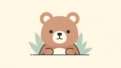 Fototapeta premium Cute flat bear illustration in soft pastel tones.
