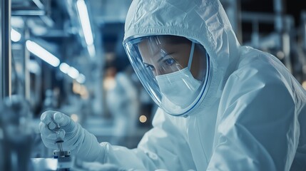 Scientist in Sterile Lab Environment