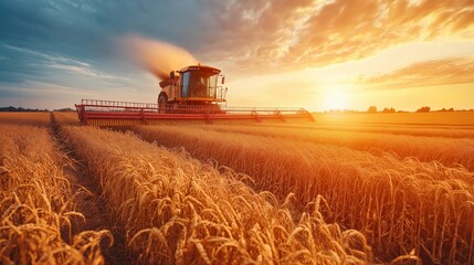 Fototapeta premium Harvester at Golden Sunset