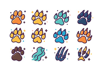 Naklejka premium Colorful Predator Track Icons. Predator Tracks. Colorful isometr