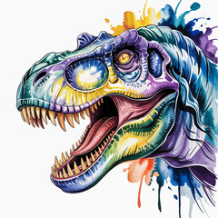 A vibrant illustration of a colorful dinosaur head showcasing a blend of colors and textures, representing creativity and modern art in a playful manner. © Yuyin