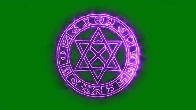 Glowing purple magic spell hexagram circle animation green screen footage
