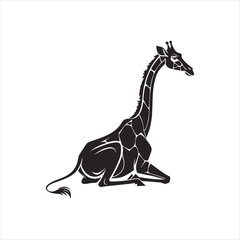 Resting Giraffe Silhouette Vector Illustration