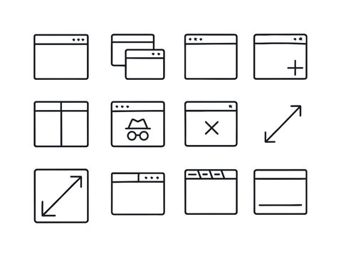 Browser Window Icons. Browser Windows. Line icon set of Browser