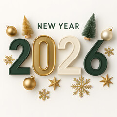 白背景の2026年新年デザインとゴールド装飾