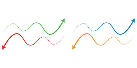 Wavy up and down fluctuation arrows, colorful graph lines for business and market volatility © MillionGraphics
