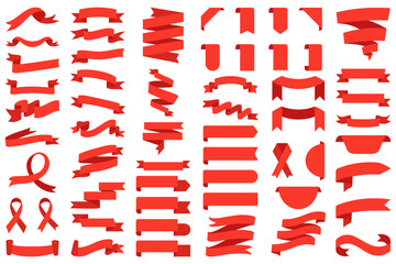 Ribbon banner set. Ribbons collection. Red ribbons. Vector ribbon