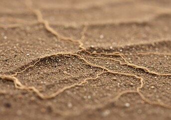 Close-up of Arid Terrain with Root-like Structures, Ground Perspective